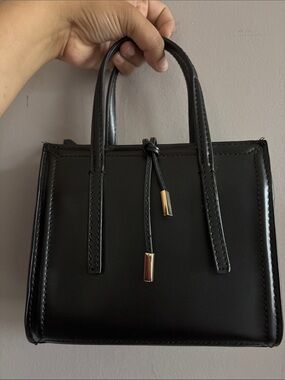 Zara Black Mini Structured Top-Handle Bag with Gold Accents
